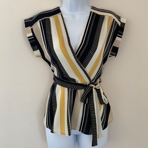 mock wrap sleeveless peplum blouse